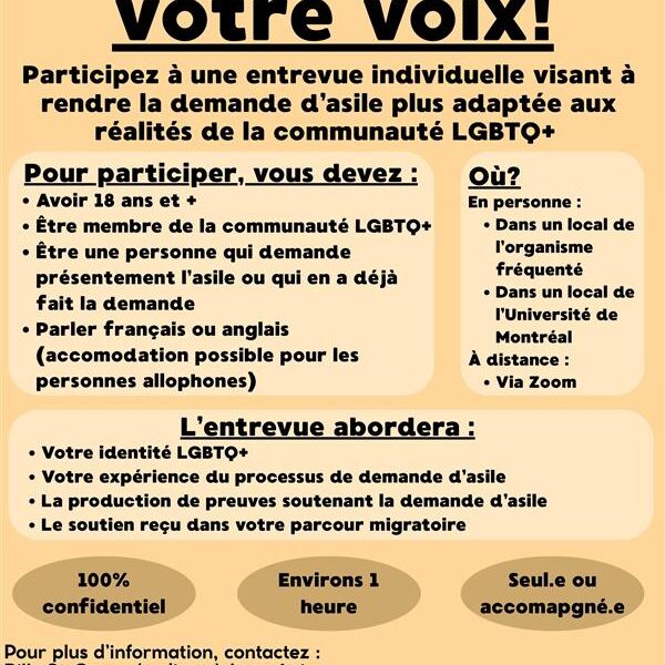 Recherche: expérience du processus des personnes demandeuses d&rsquo;asile LGBTQ+