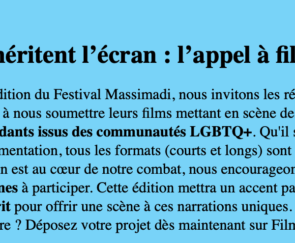 Festival Massimadi: appel à films