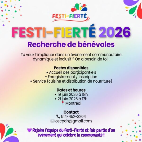 Appel à bénévoles: Festi-Fierté 2026