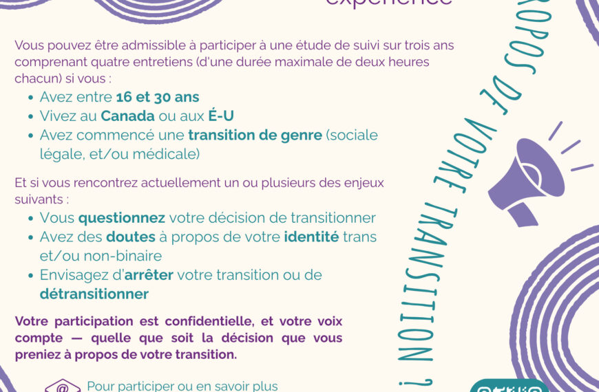 Recherche: expériences et trajectoires de jeunes trans et non-binaires âgé·e·s&hellip;